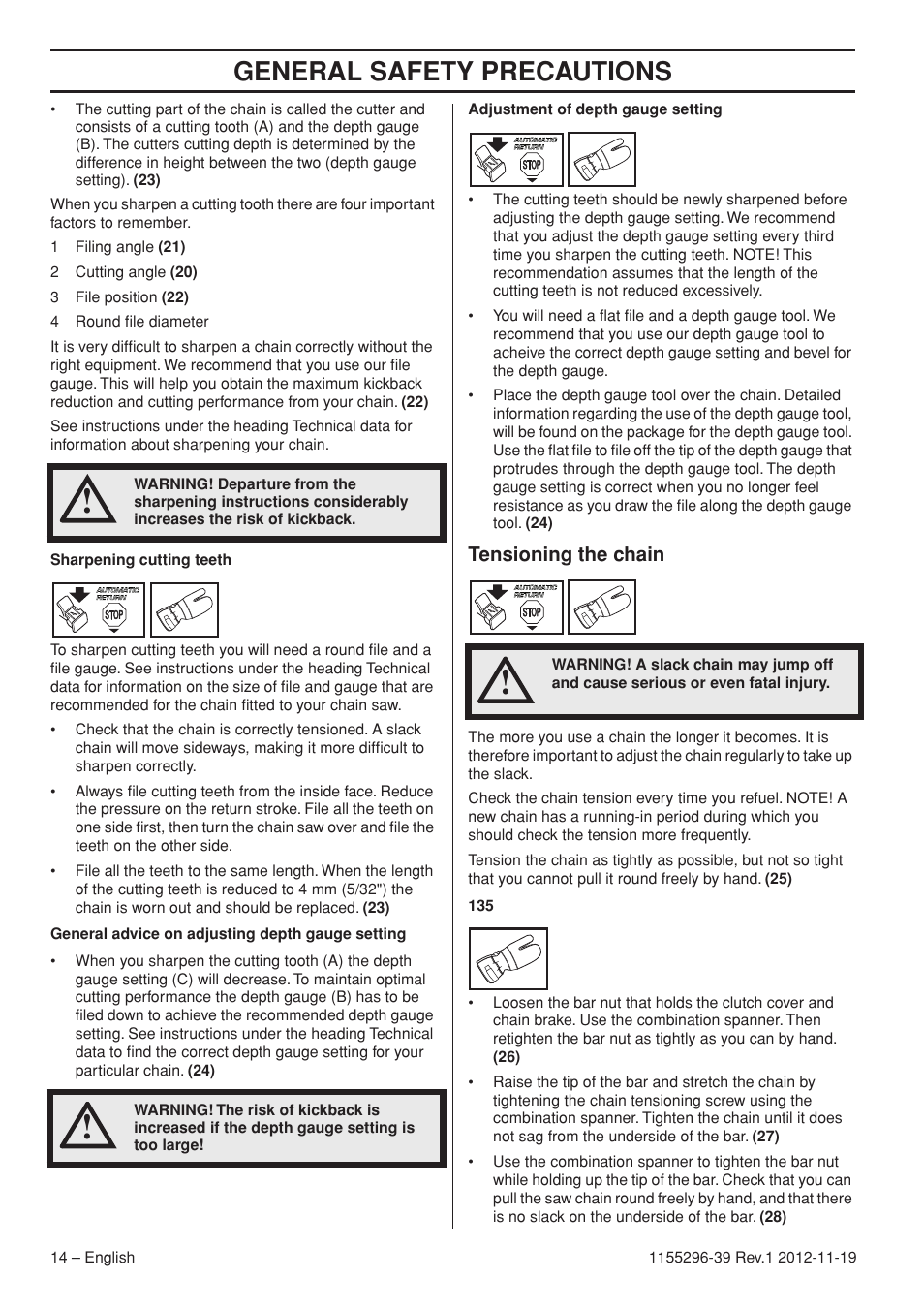 General safety precautions | Husqvarna 135E User Manual | Page 14 / 382