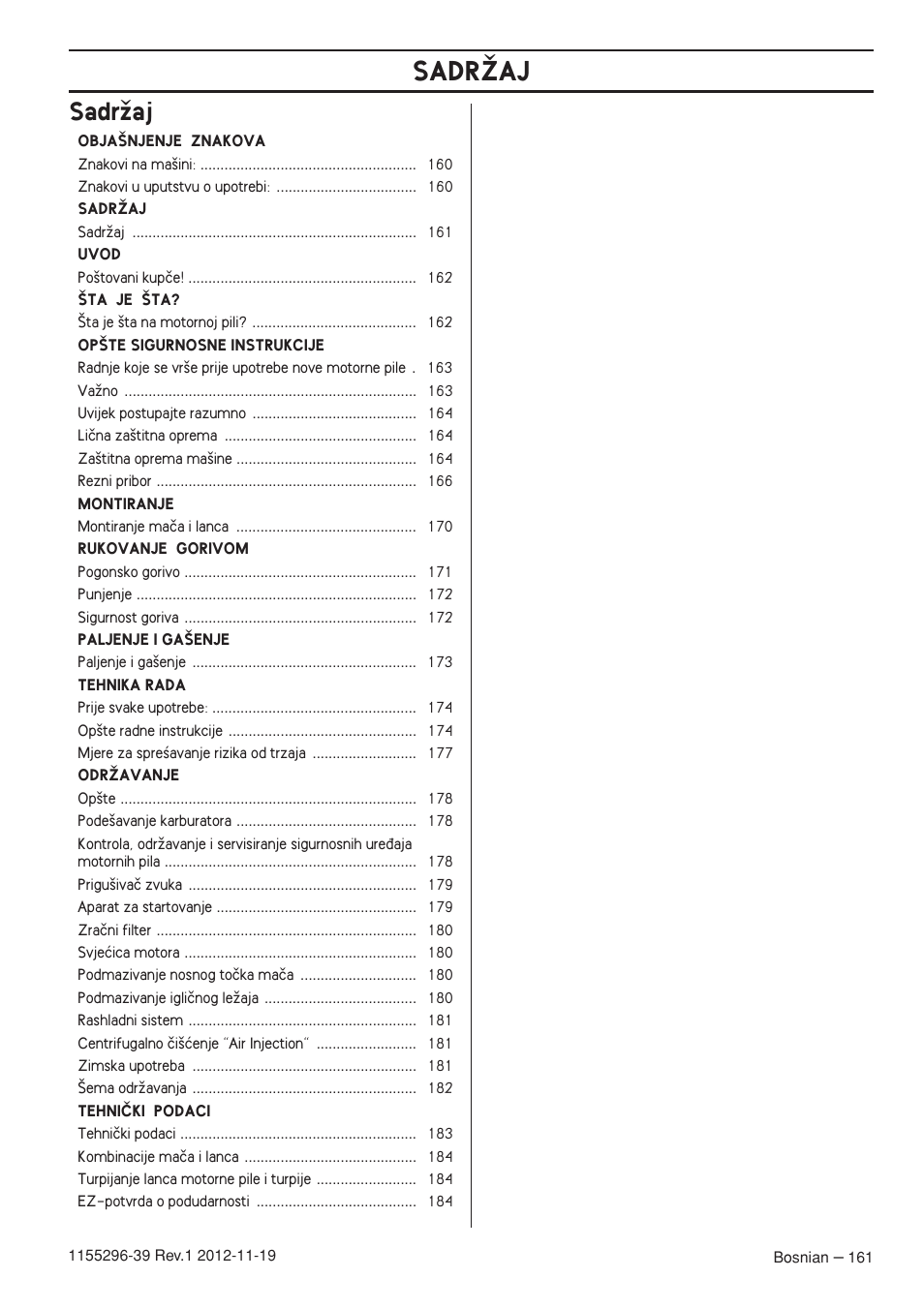 Sadrïaj, Sadrîaj | Husqvarna 135E User Manual | Page 161 / 382