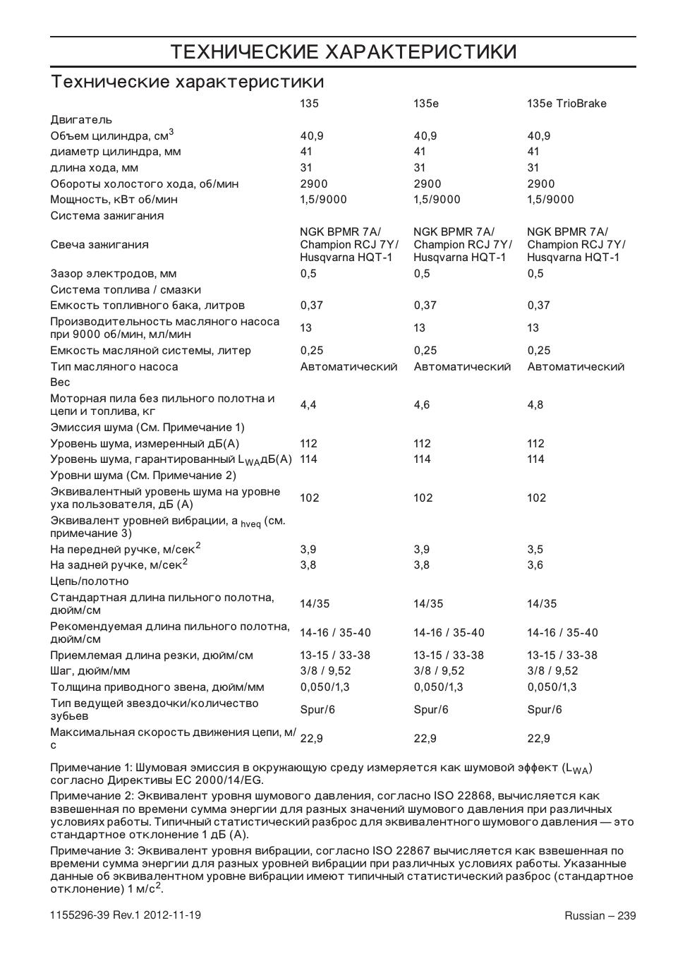 ˆ—…‘šˆ… •š’…ˆ‘’ˆšˆ, Ехнические характеристики | Husqvarna 135E User Manual | Page 239 / 382