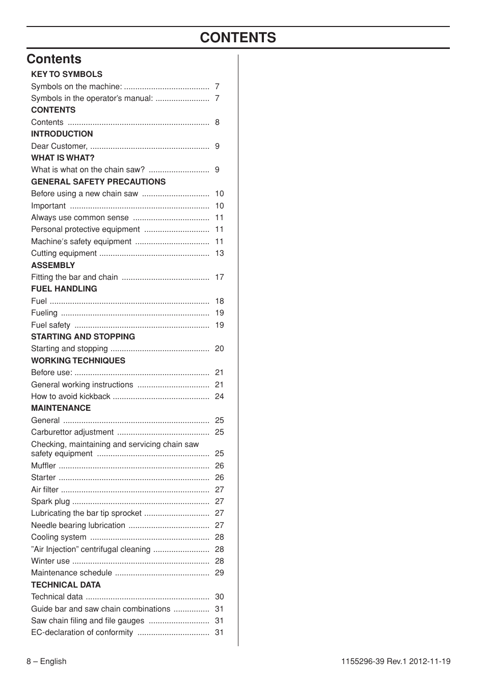 Husqvarna 135E User Manual | Page 8 / 382