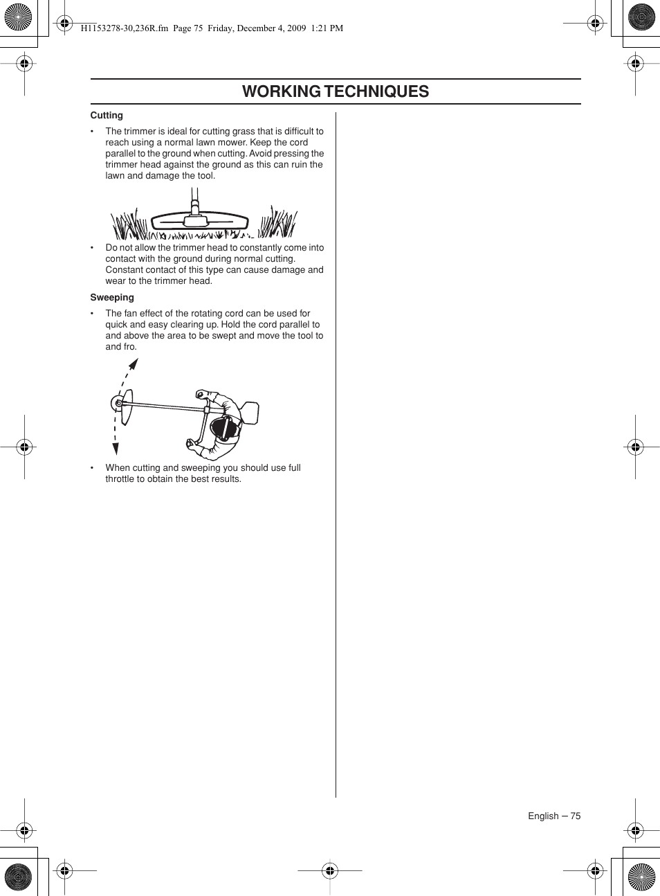 Working techniques | Husqvarna 236 User Manual | Page 75 / 120