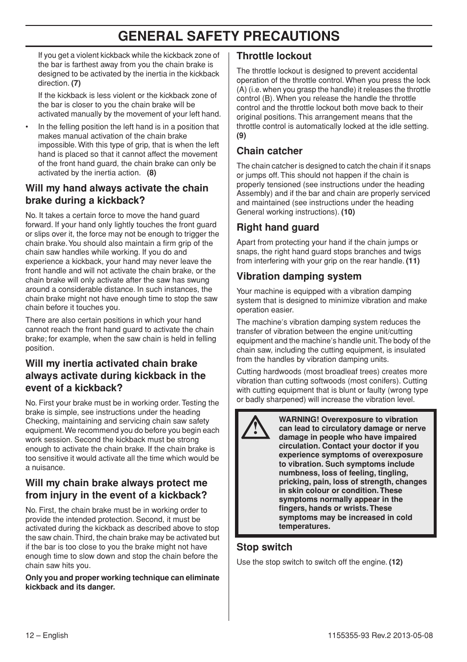 General safety precautions | Husqvarna 440eII User Manual | Page 12 / 366