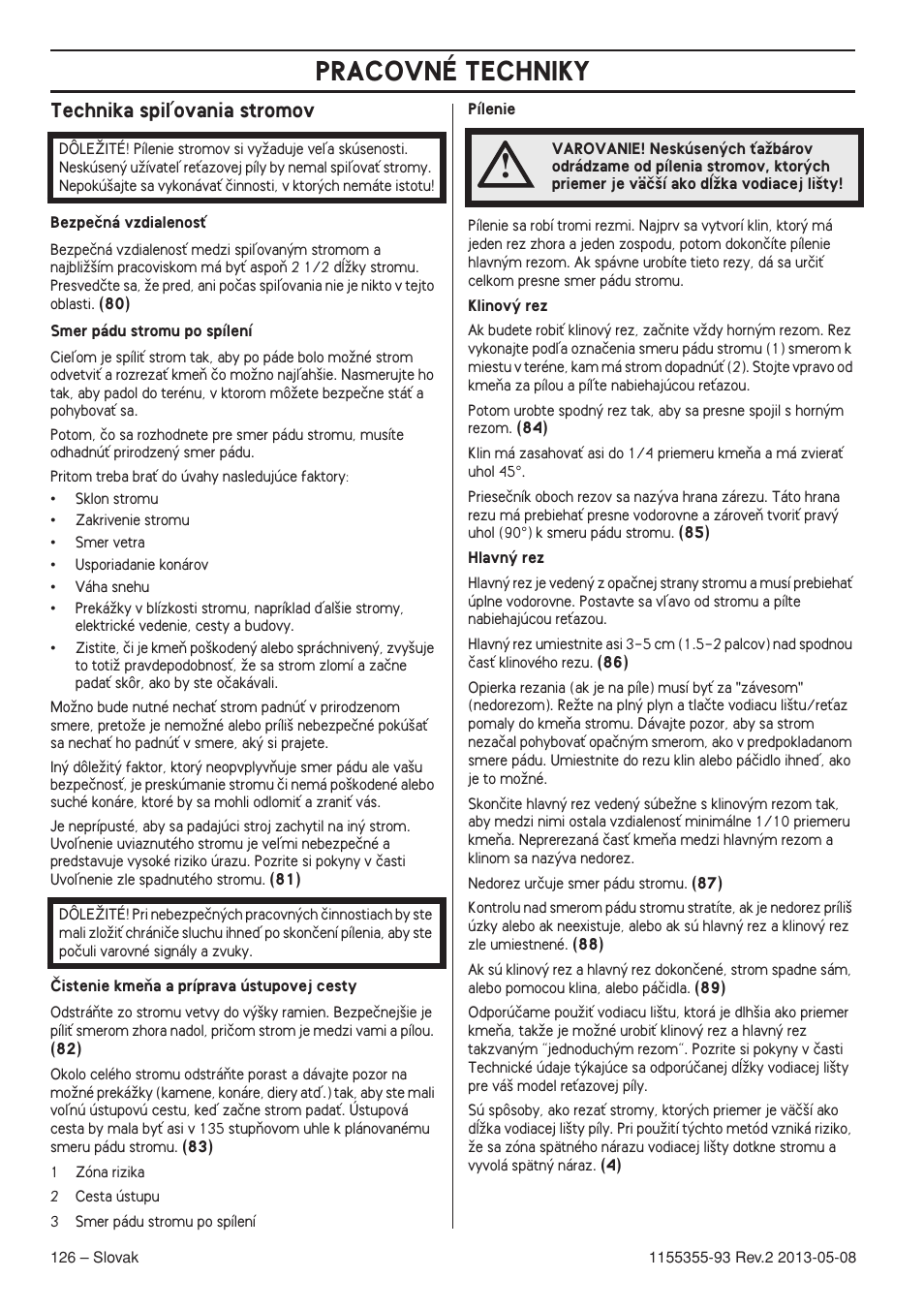 Technika spiºovania stromov, Pracovné techniky | Husqvarna 440eII User Manual | Page 126 / 366