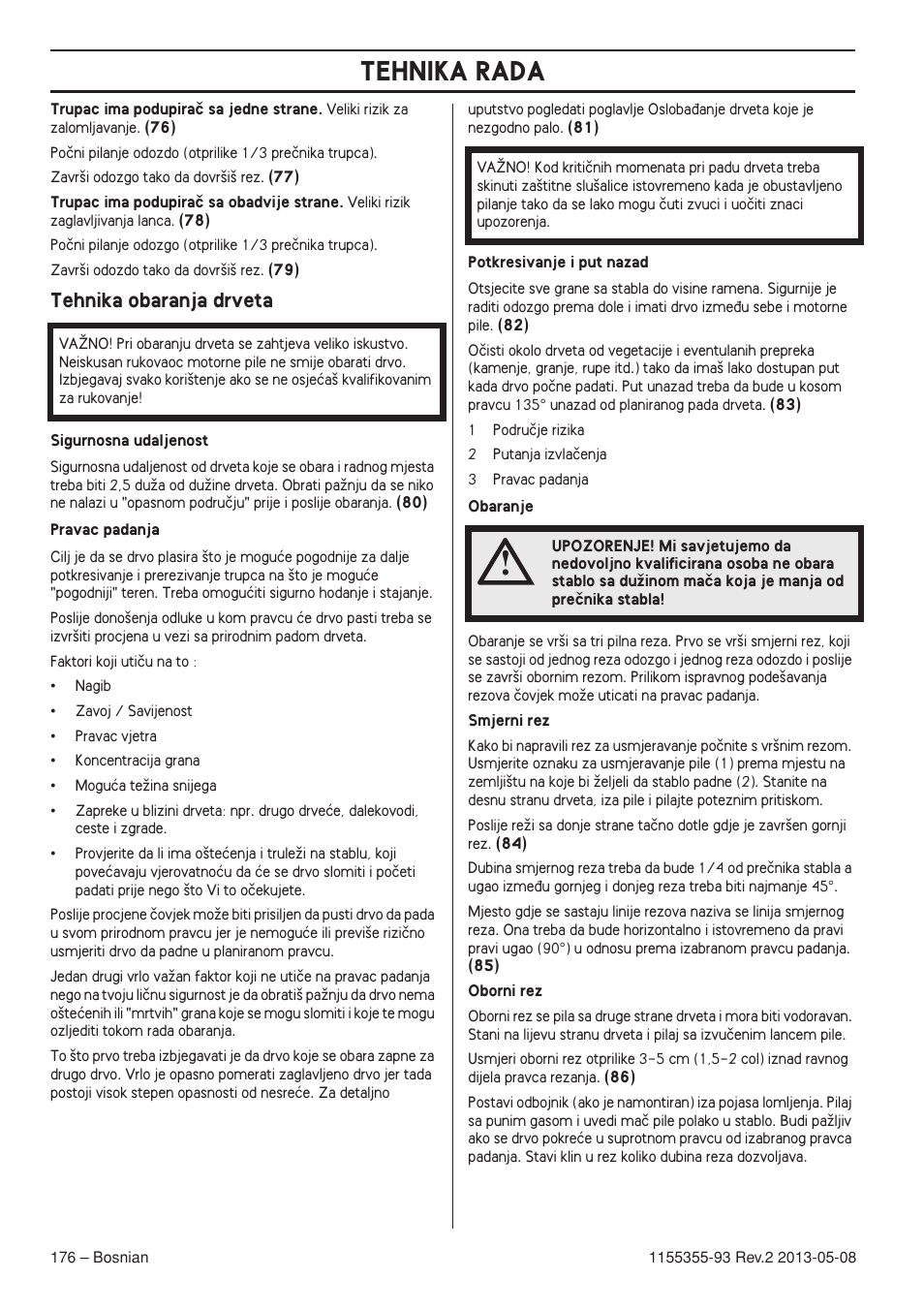 Tehnika obaranja drveta, Tehnika rada | Husqvarna 440eII User Manual | Page 176 / 366