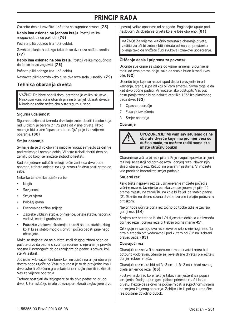 Tehnika obaranja drveta, Princip rada | Husqvarna 440eII User Manual | Page 201 / 366