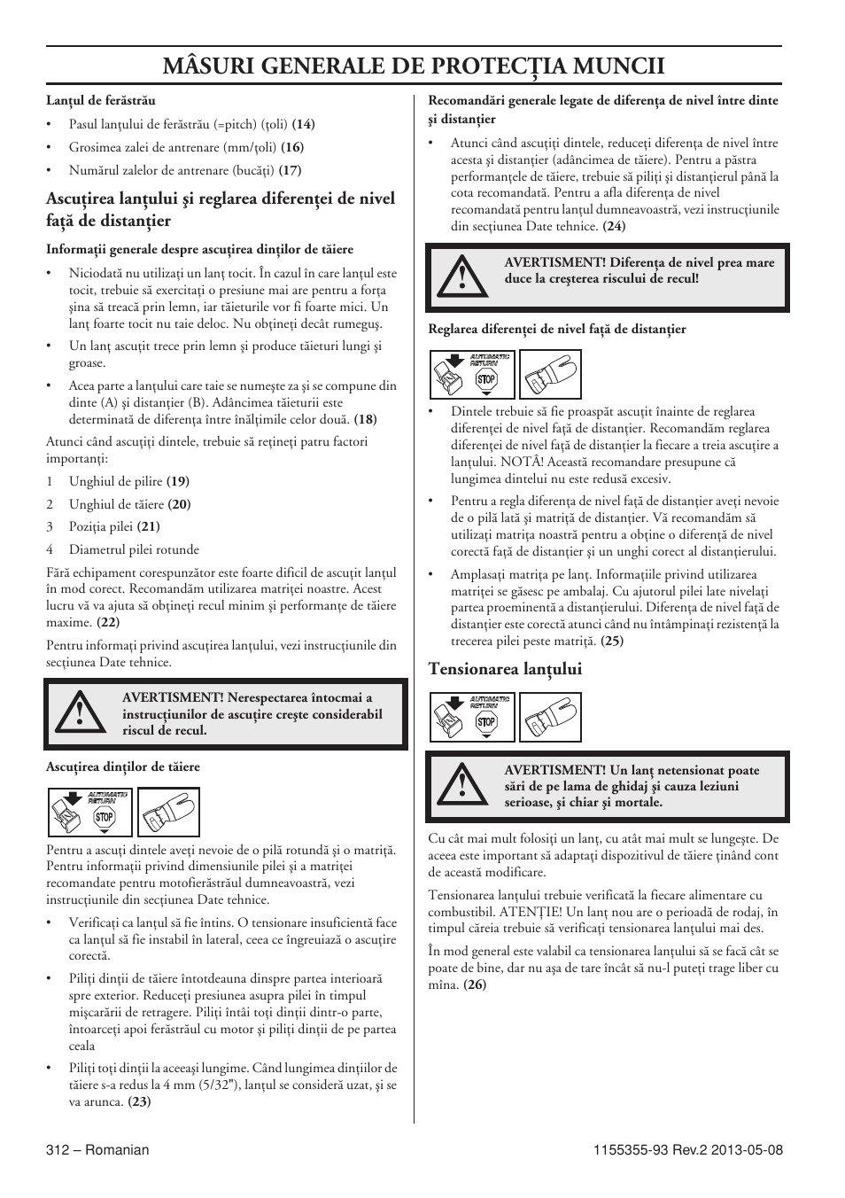 Tensionarea lanöului, Mâsuri generale de protecöia muncii | Husqvarna 440eII User Manual | Page 312 / 366