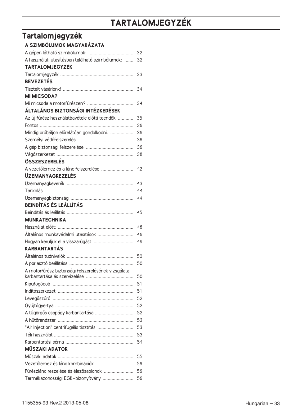 Tartalomjegyzék | Husqvarna 440eII User Manual | Page 33 / 366