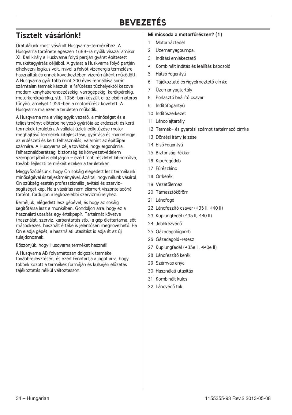 Tisztelt vásárlónk, Bevezetés | Husqvarna 440eII User Manual | Page 34 / 366