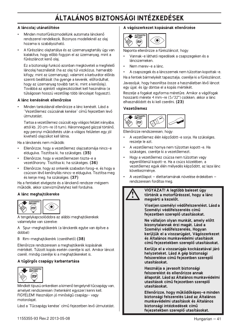 Általános biztonsági intézkedések | Husqvarna 440eII User Manual | Page 41 / 366