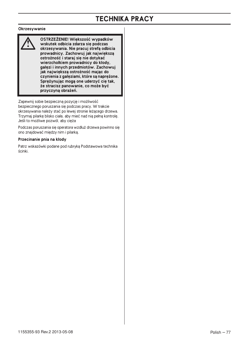 Technika pracy | Husqvarna 440eII User Manual | Page 77 / 366