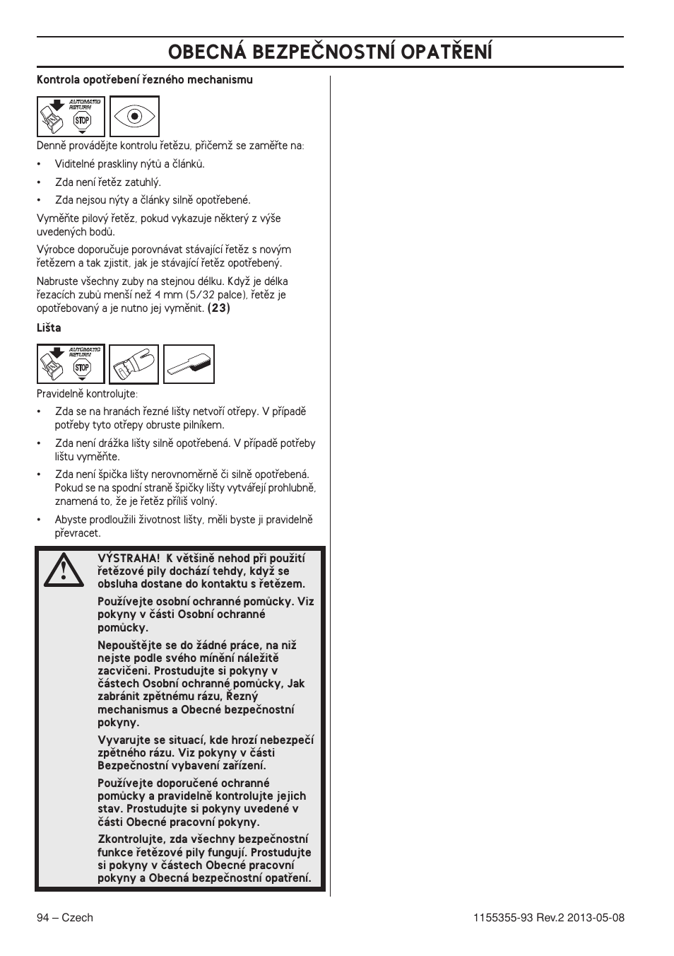 Obecná bezpeânostní opat¤ení | Husqvarna 440eII User Manual | Page 94 / 366