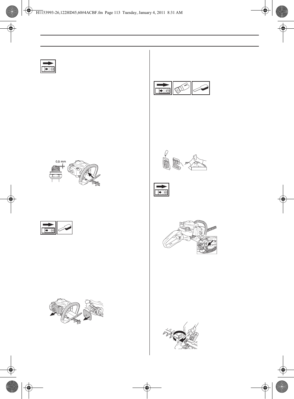 Entretien, Bougie, Filtre à air | Engrenage, Unité de coupe | Husqvarna 122HD60 User Manual | Page 113 / 532