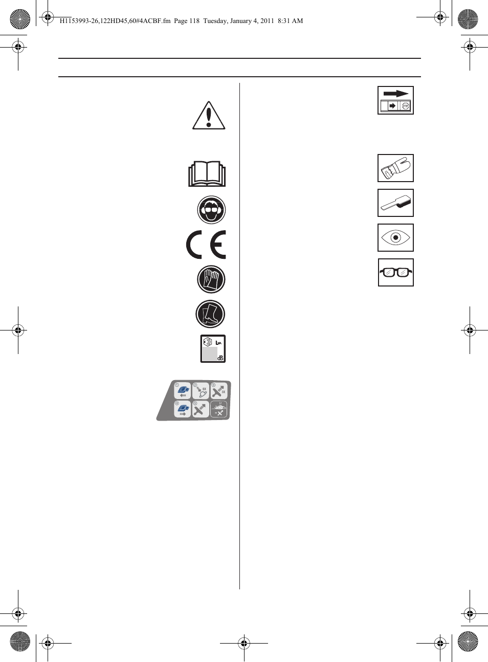 Verklaring van de symbolen, Symbolen | Husqvarna 122HD60 User Manual | Page 118 / 532