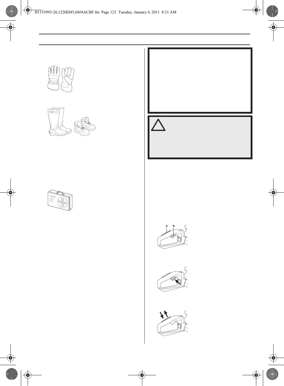 Algemene veiligheidsinstructies, Veiligheidsuitrusting van de machine | Husqvarna 122HD60 User Manual | Page 123 / 532