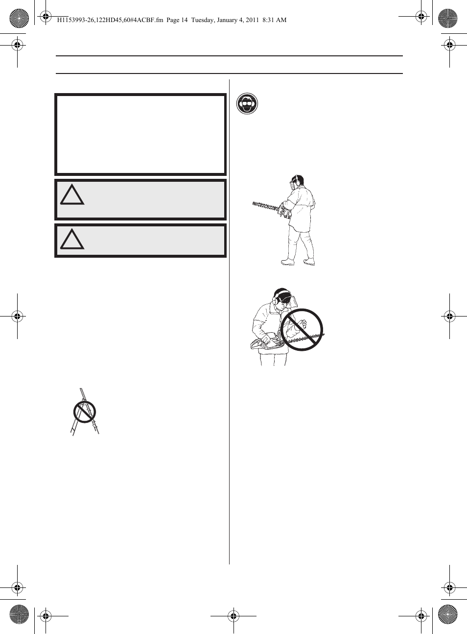 Working techniques, General working instructions | Husqvarna 122HD60 User Manual | Page 14 / 532