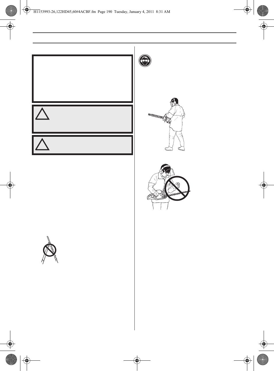 Tecnica di lavoro, Istruzioni generali di lavoro | Husqvarna 122HD60 User Manual | Page 190 / 532