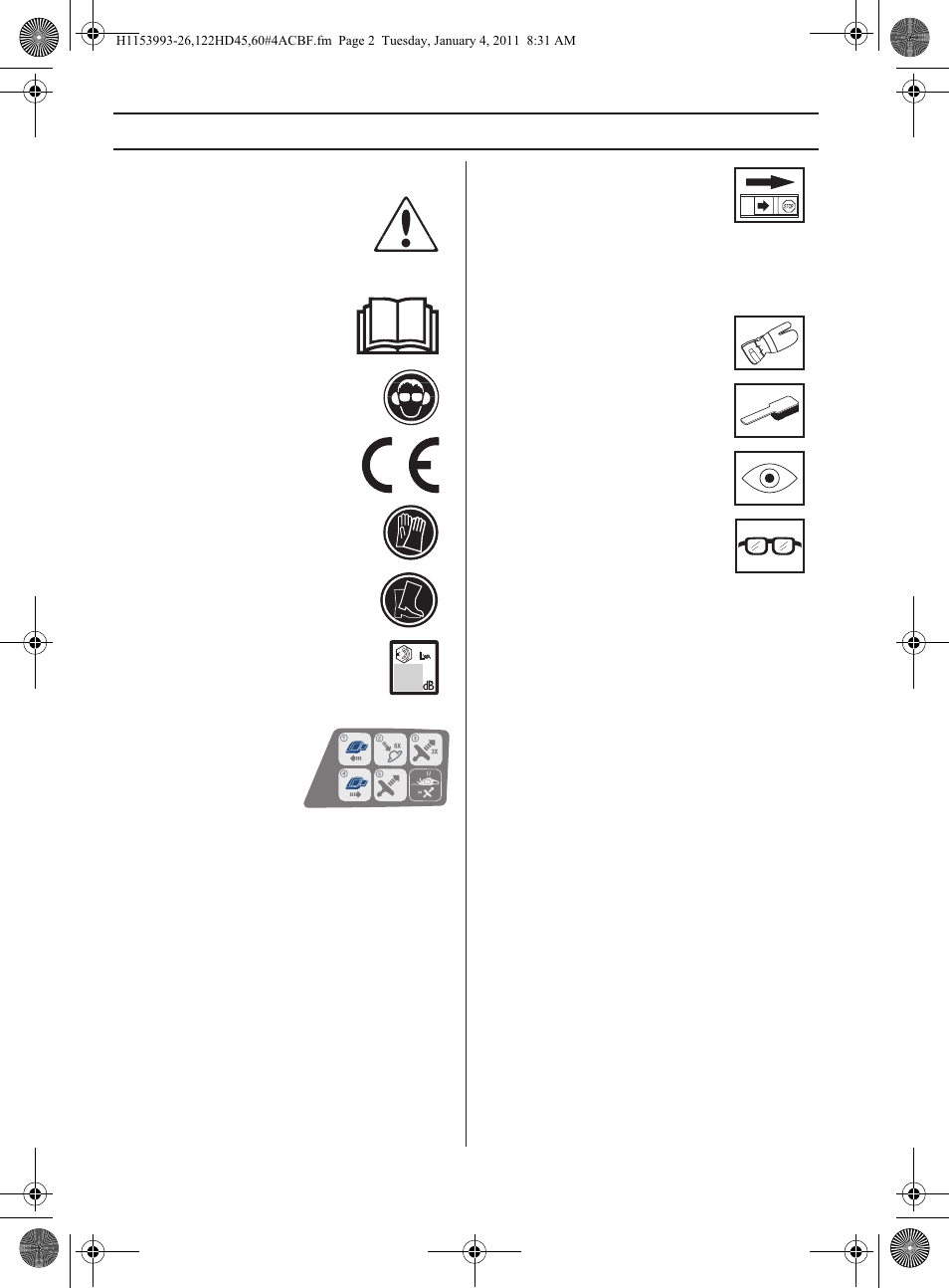 Key to symbols, Symbols | Husqvarna 122HD60 User Manual | Page 2 / 532