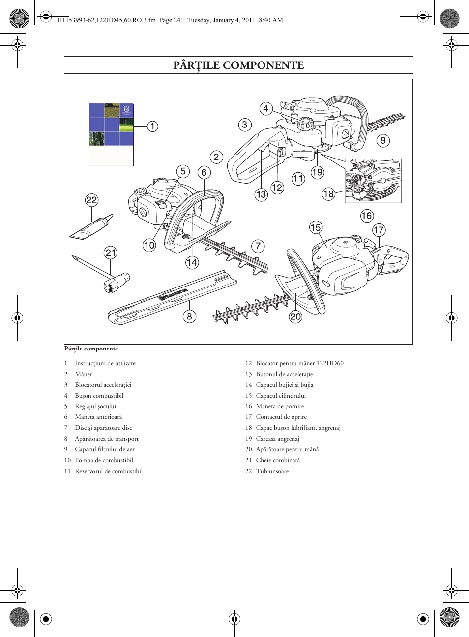 Pâröile componente | Husqvarna 122HD60 User Manual | Page 241 / 532