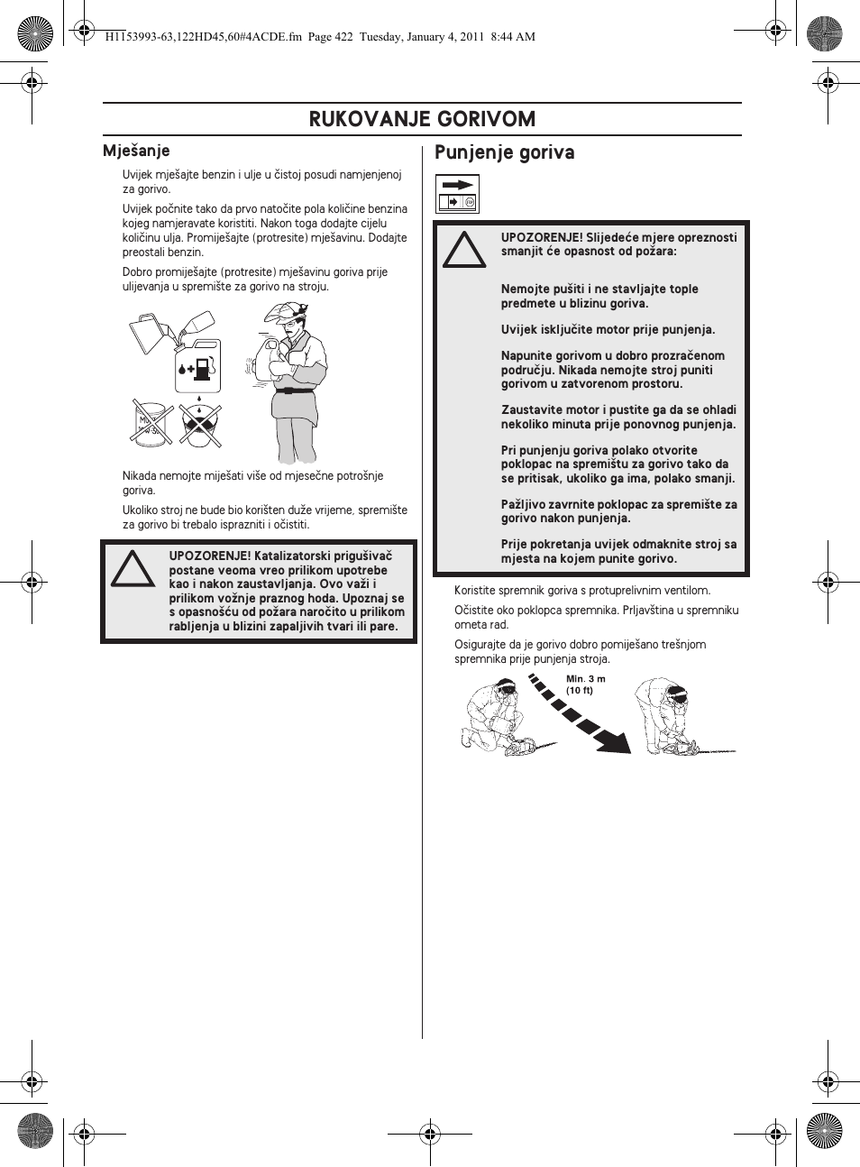 Rukovanje gorivom, Punjenje goriva | Husqvarna 122HD60 User Manual | Page 422 / 532