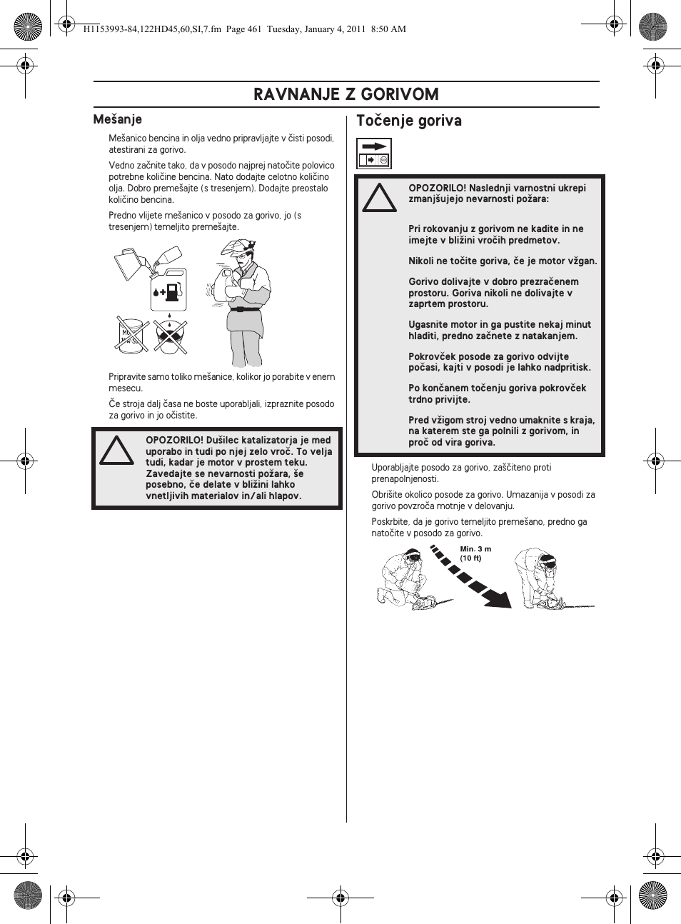 Ravnanje z gorivom, Toãenje goriva | Husqvarna 122HD60 User Manual | Page 461 / 532