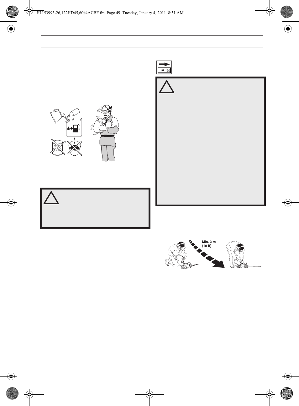 Brændstofhåndtering, Tankning | Husqvarna 122HD60 User Manual | Page 49 / 532