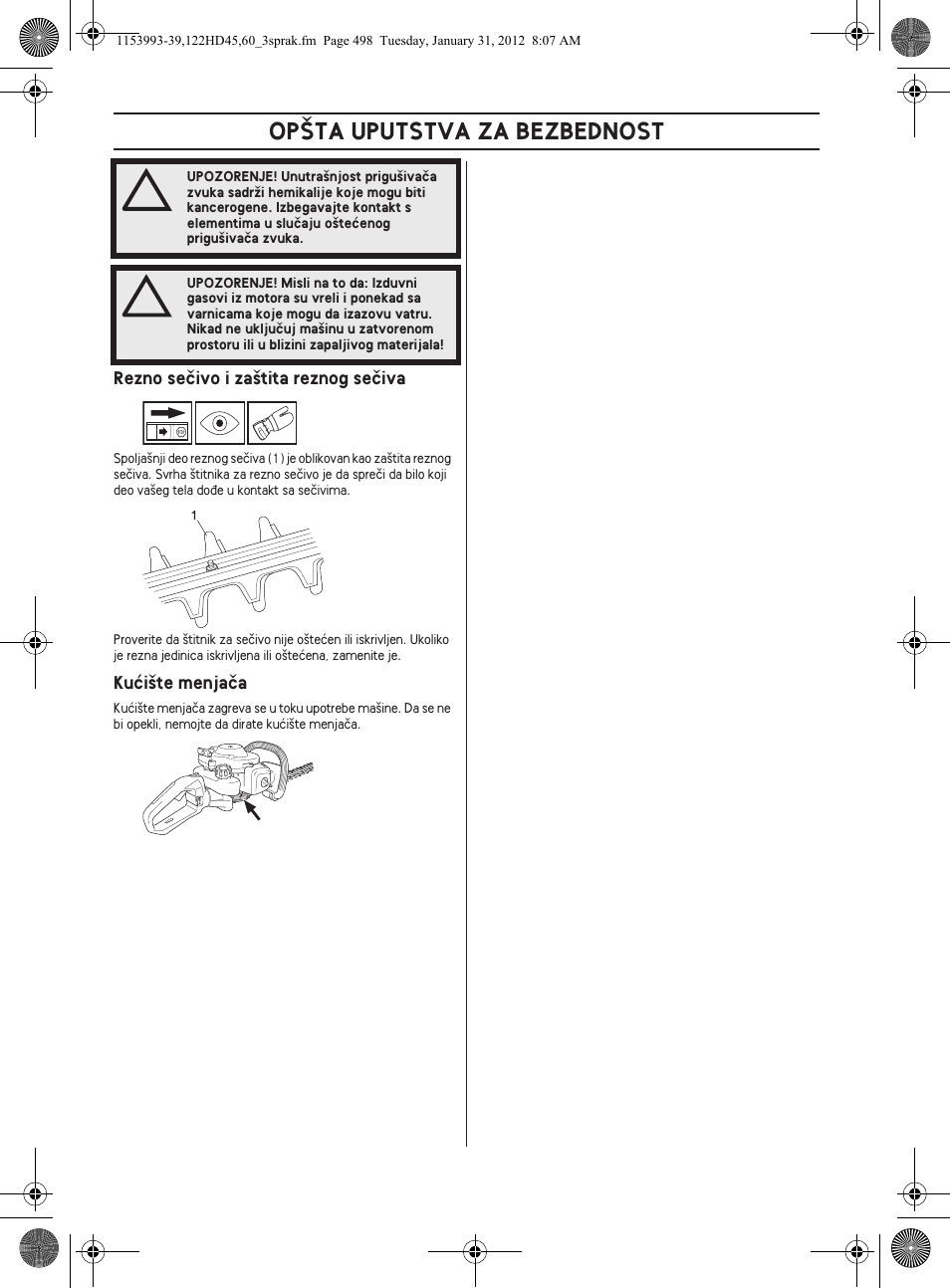 Op·ta uputstva za bezbednost | Husqvarna 122HD60 User Manual | Page 498 / 532