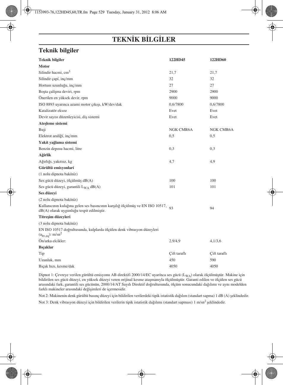 Tekn‹k b‹lg‹ler, Teknik bilgiler | Husqvarna 122HD60 User Manual | Page 529 / 532