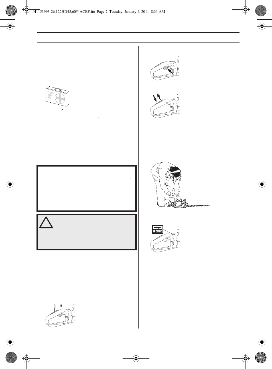 General safety precautions, Machine ′ s safety equipment | Husqvarna 122HD60 User Manual | Page 7 / 532