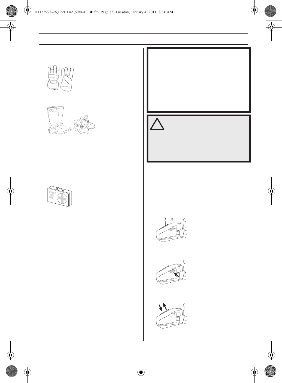 Allgemeine sicherheitsvorschriften, Sicherheitsausrüstung des gerätes | Husqvarna 122HD60 User Manual | Page 83 / 532