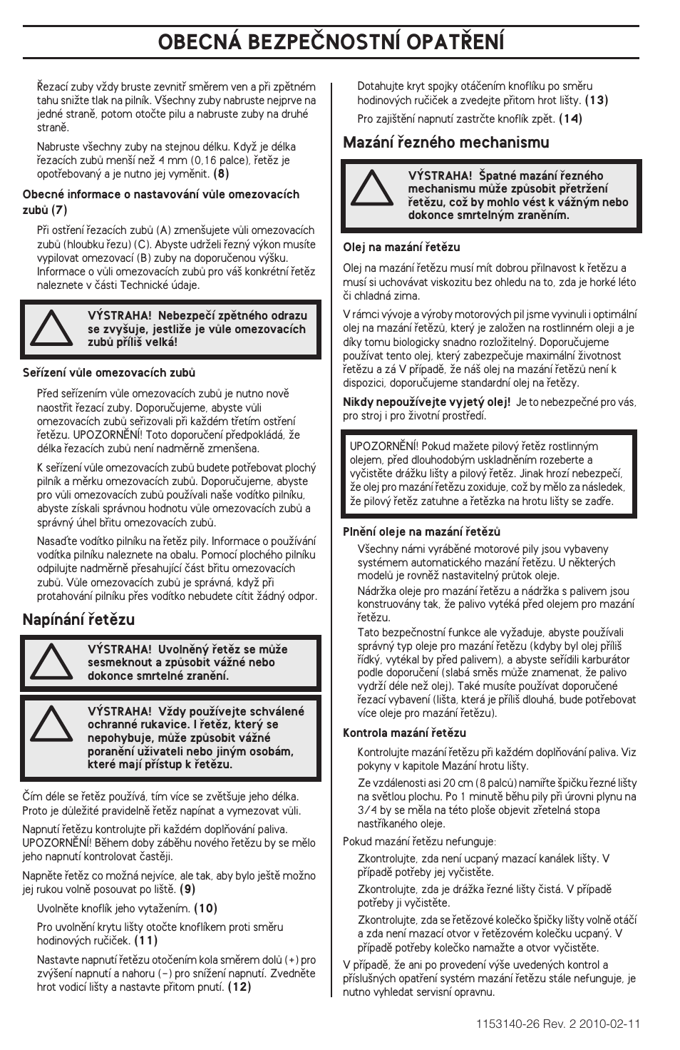 Obecná bezpeânostní opat¤ení | Husqvarna 240e User Manual | Page 186 / 464