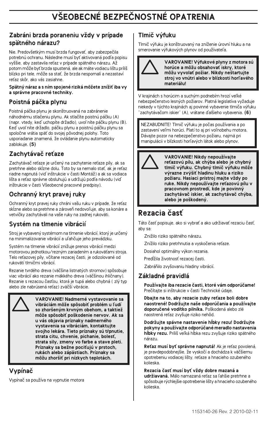 V·eobecné bezpeânostné opatrenia, Rezacia ãasè | Husqvarna 240e User Manual | Page 202 / 464