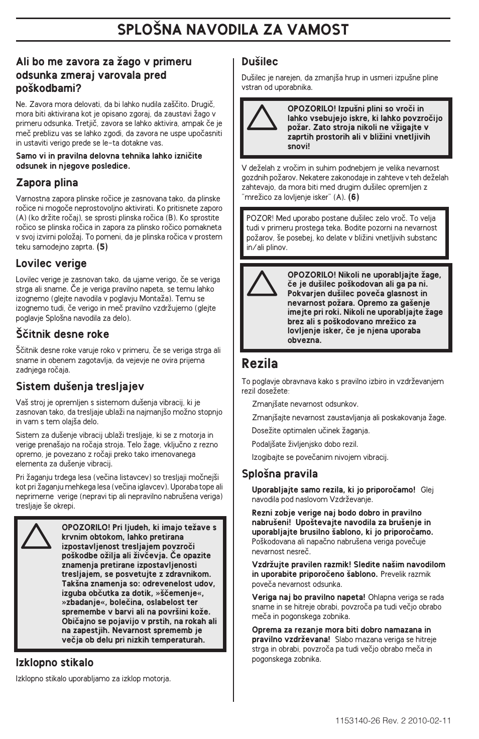 Splo·na navodila za vamost, Rezila | Husqvarna 240e User Manual | Page 220 / 464