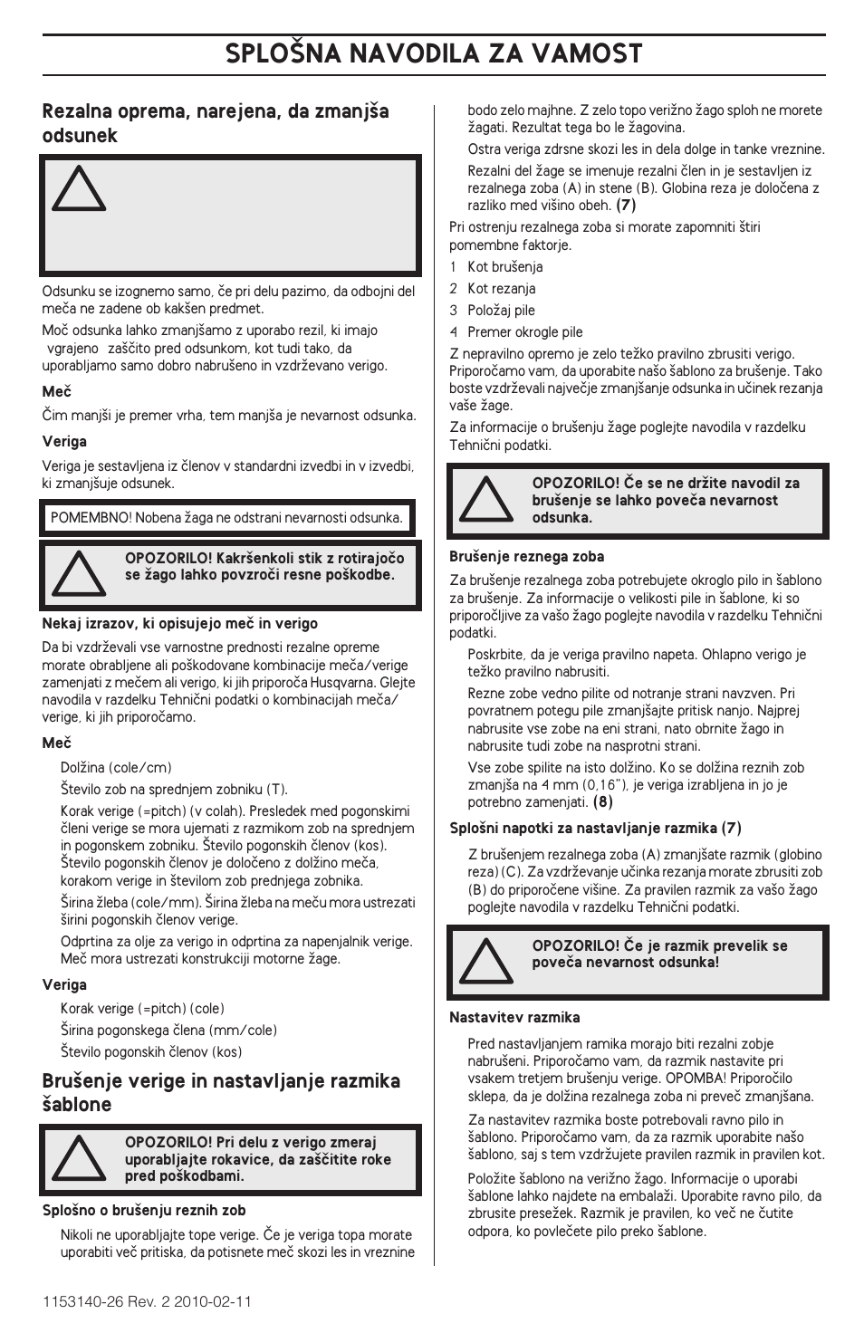 Splo·na navodila za vamost | Husqvarna 240e User Manual | Page 221 / 464