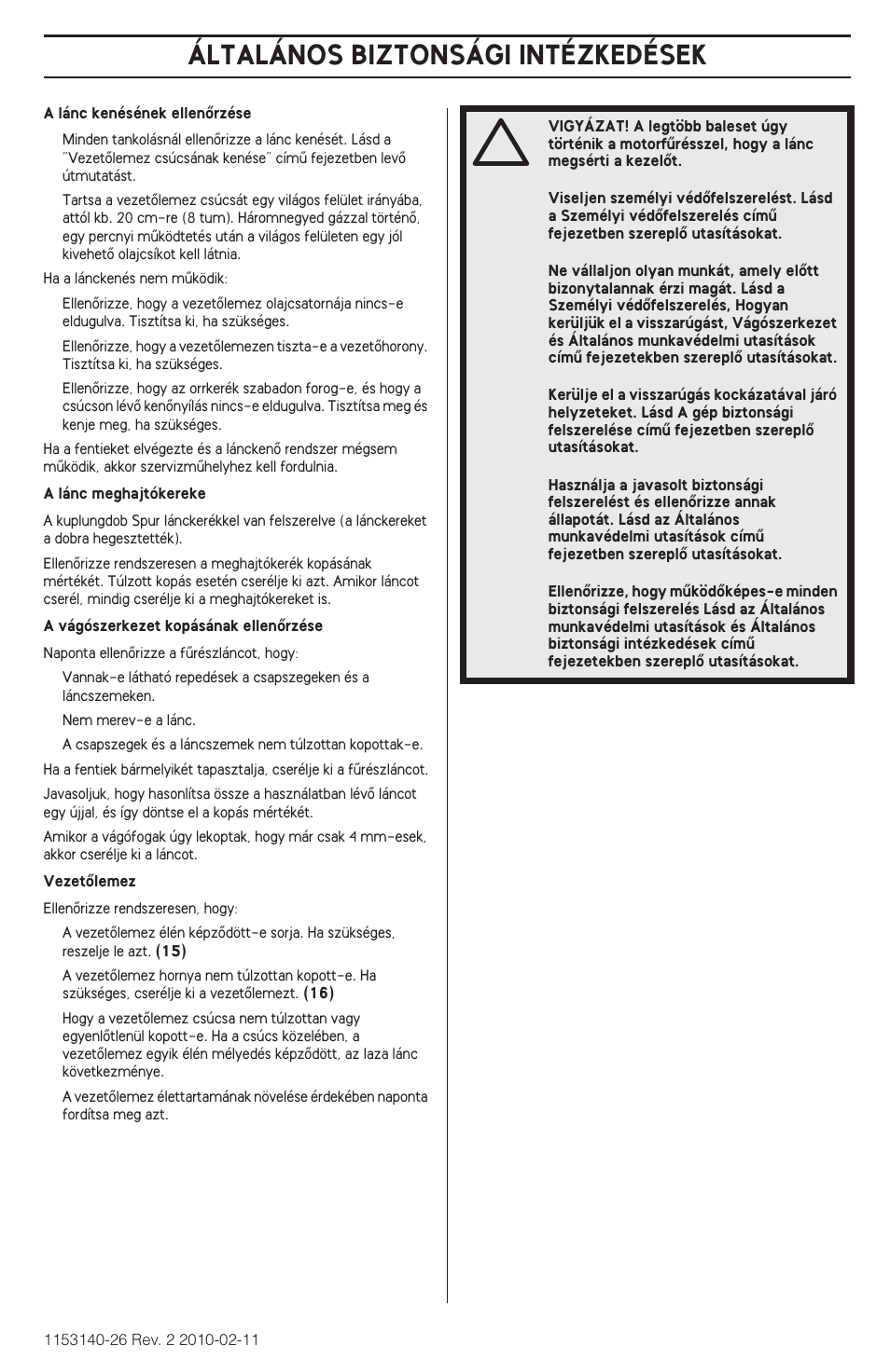 Általános biztonsági intézkedések | Husqvarna 240e User Manual | Page 241 / 464