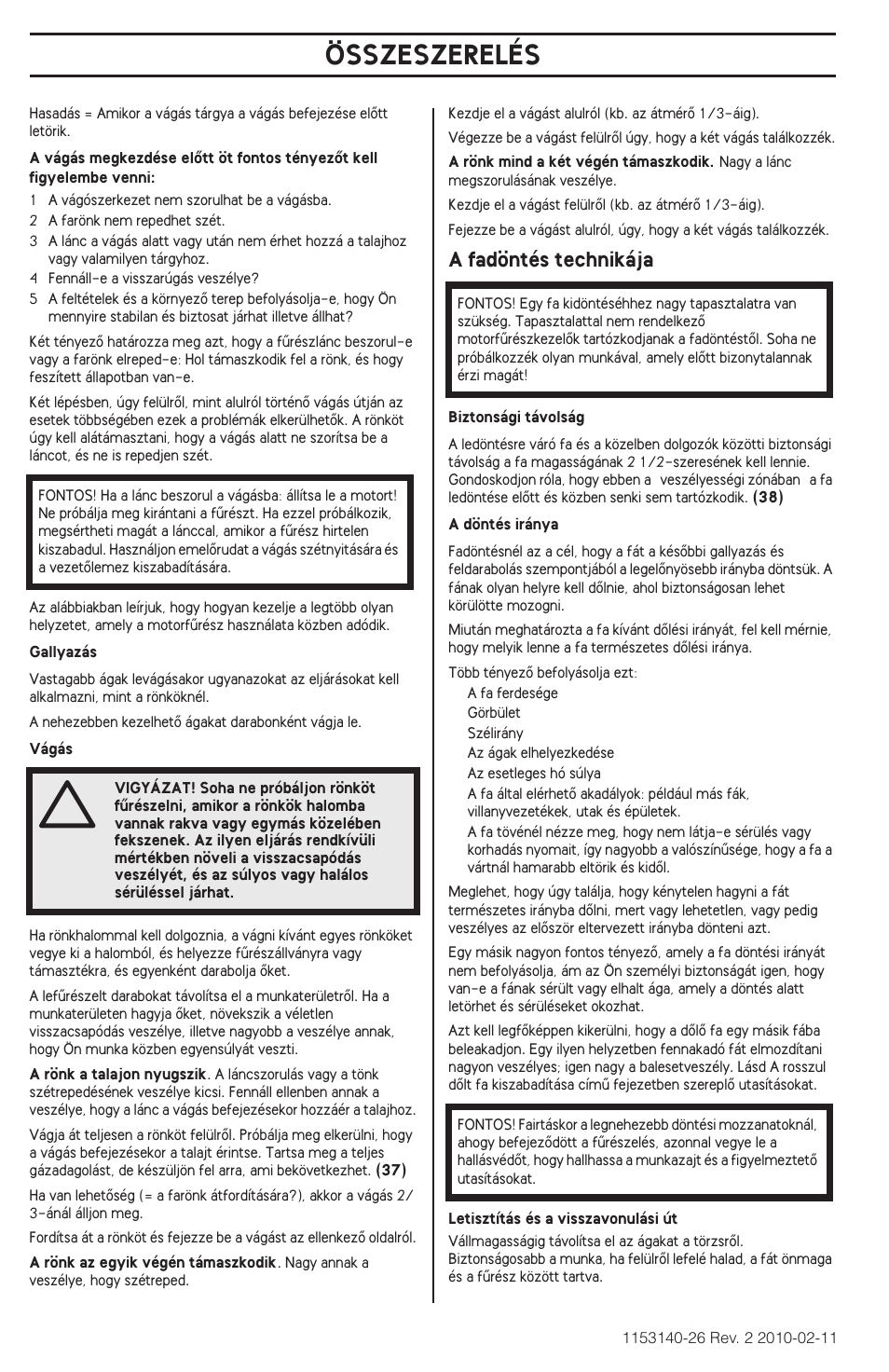 Összeszerelés, A fadöntés technikája | Husqvarna 240e User Manual | Page 246 / 464