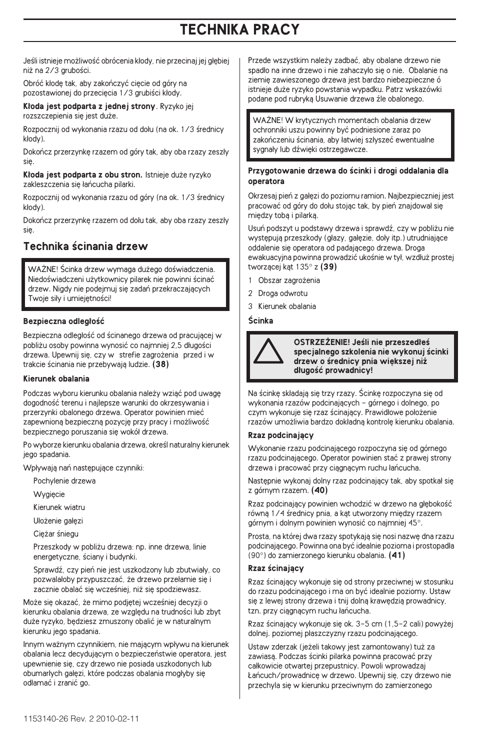 Technika pracy, Technika êcinania drzew | Husqvarna 240e User Manual | Page 267 / 464