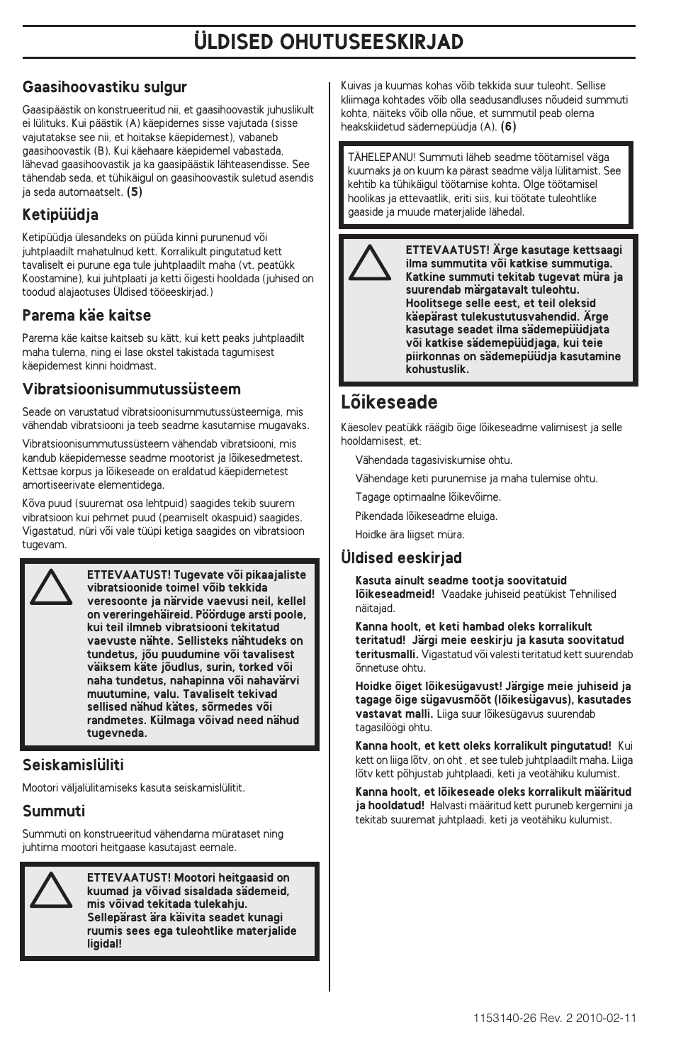 Lõikeseade, Üldised ohutuseeskirjad | Husqvarna 240e User Manual | Page 278 / 464