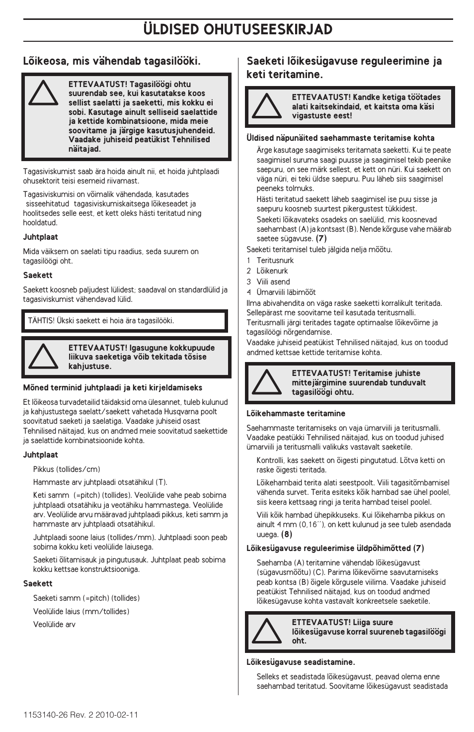 Üldised ohutuseeskirjad | Husqvarna 240e User Manual | Page 279 / 464