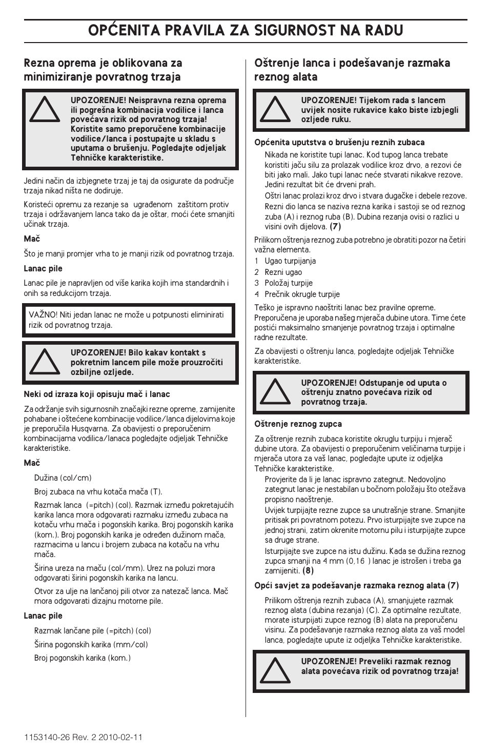 Opåenita pravila za sigurnost na radu | Husqvarna 240e User Manual | Page 333 / 464