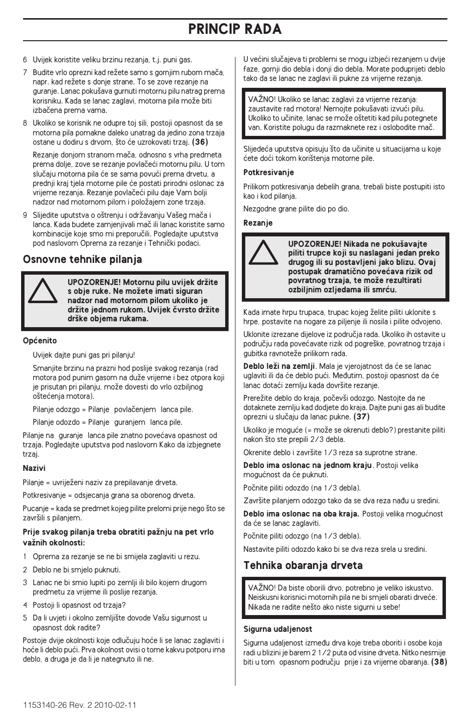 Princip rada, Osnovne tehnike pilanja, Tehnika obaranja drveta | Husqvarna 240e User Manual | Page 339 / 464