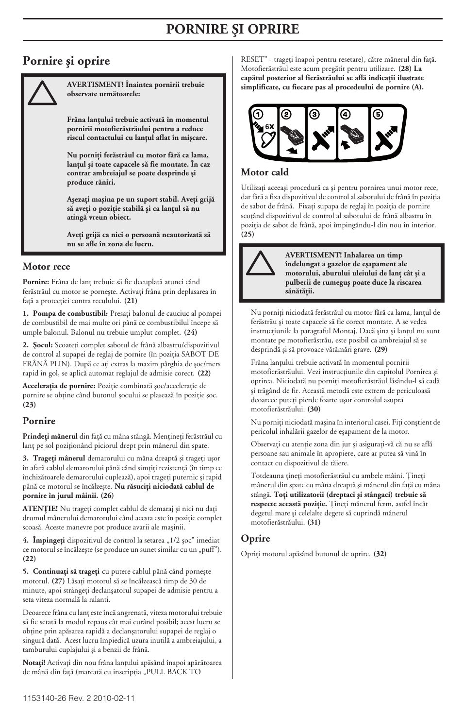 Pornire äi oprire | Husqvarna 240e User Manual | Page 455 / 464