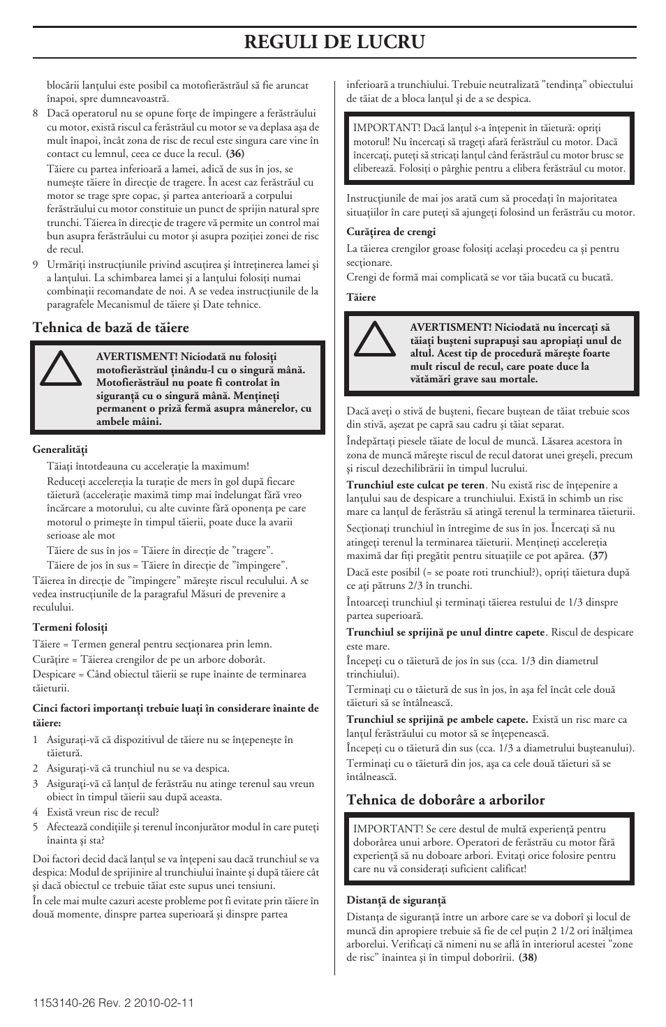 Reguli de lucru | Husqvarna 240e User Manual | Page 457 / 464