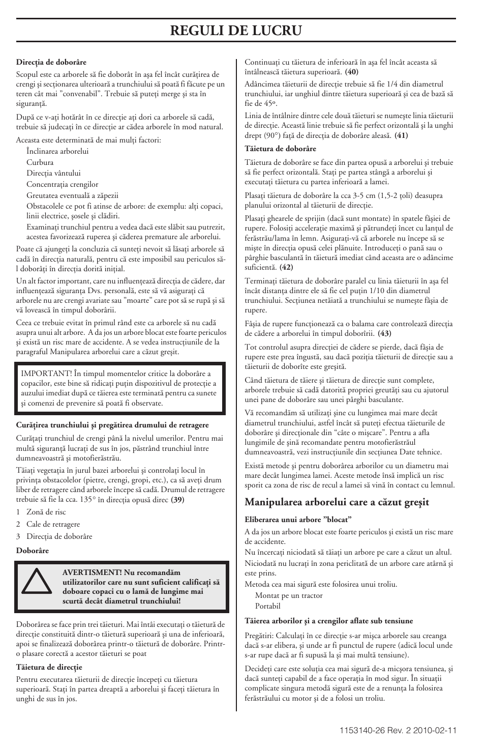 Reguli de lucru, Manipularea arborelui care a cãzut greäit | Husqvarna 240e User Manual | Page 458 / 464