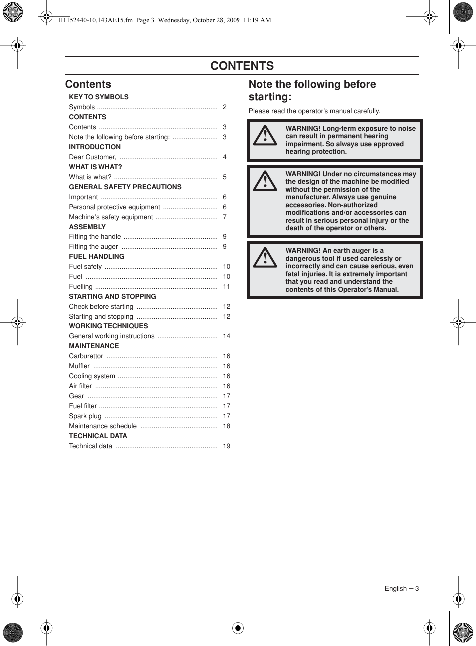 Husqvarna 143AE15 User Manual | Page 3 / 76