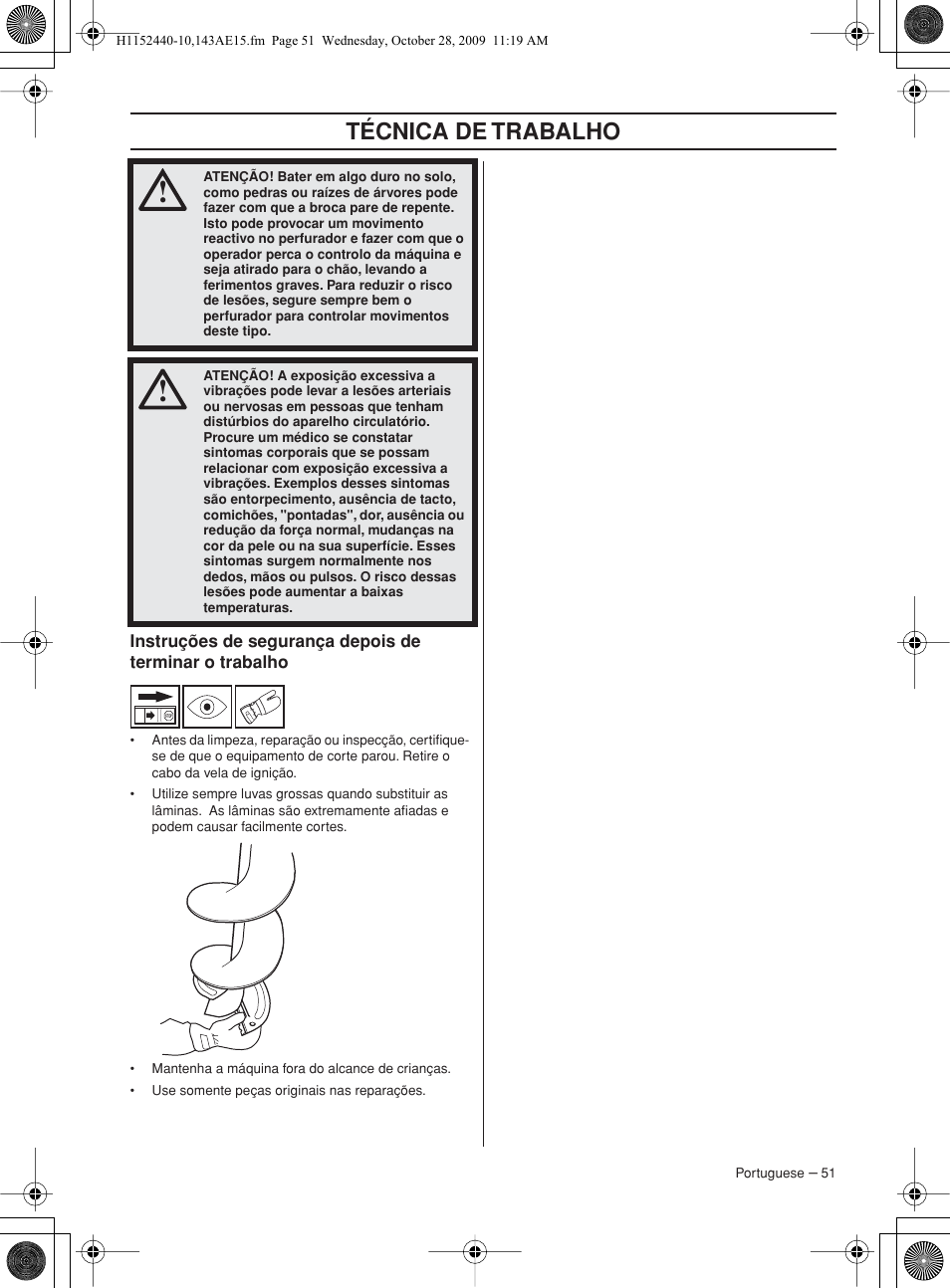 Técnica de trabalho | Husqvarna 143AE15 User Manual | Page 51 / 76