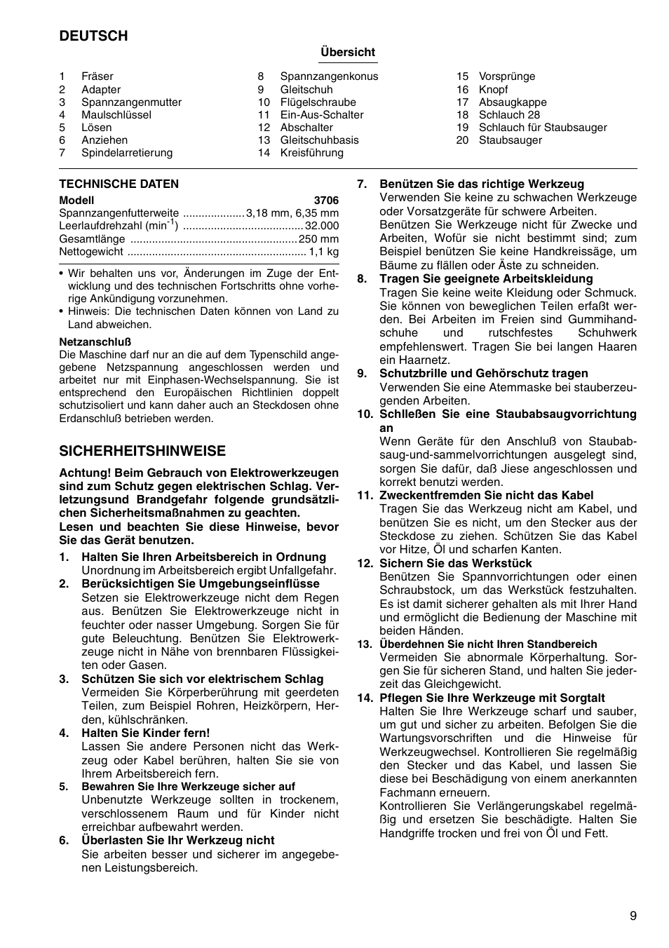 Deutsch, Sicherheitshinweise | Makita 3706 User Manual | Page 9 / 24