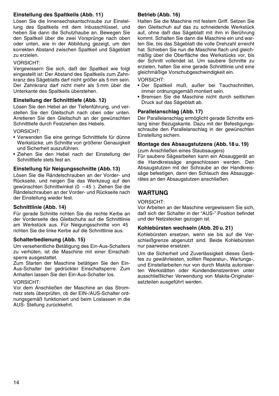 Wartung | Makita 5704RK User Manual | Page 14 / 28