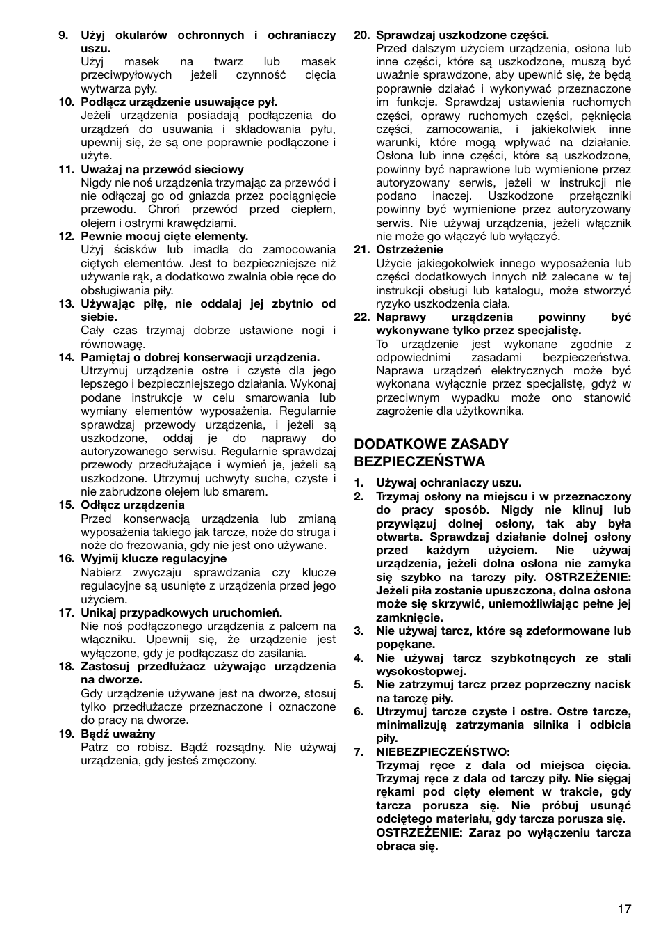 Dodatkowe zasady bezpieczeństwa | Makita 5704RK User Manual | Page 17 / 28