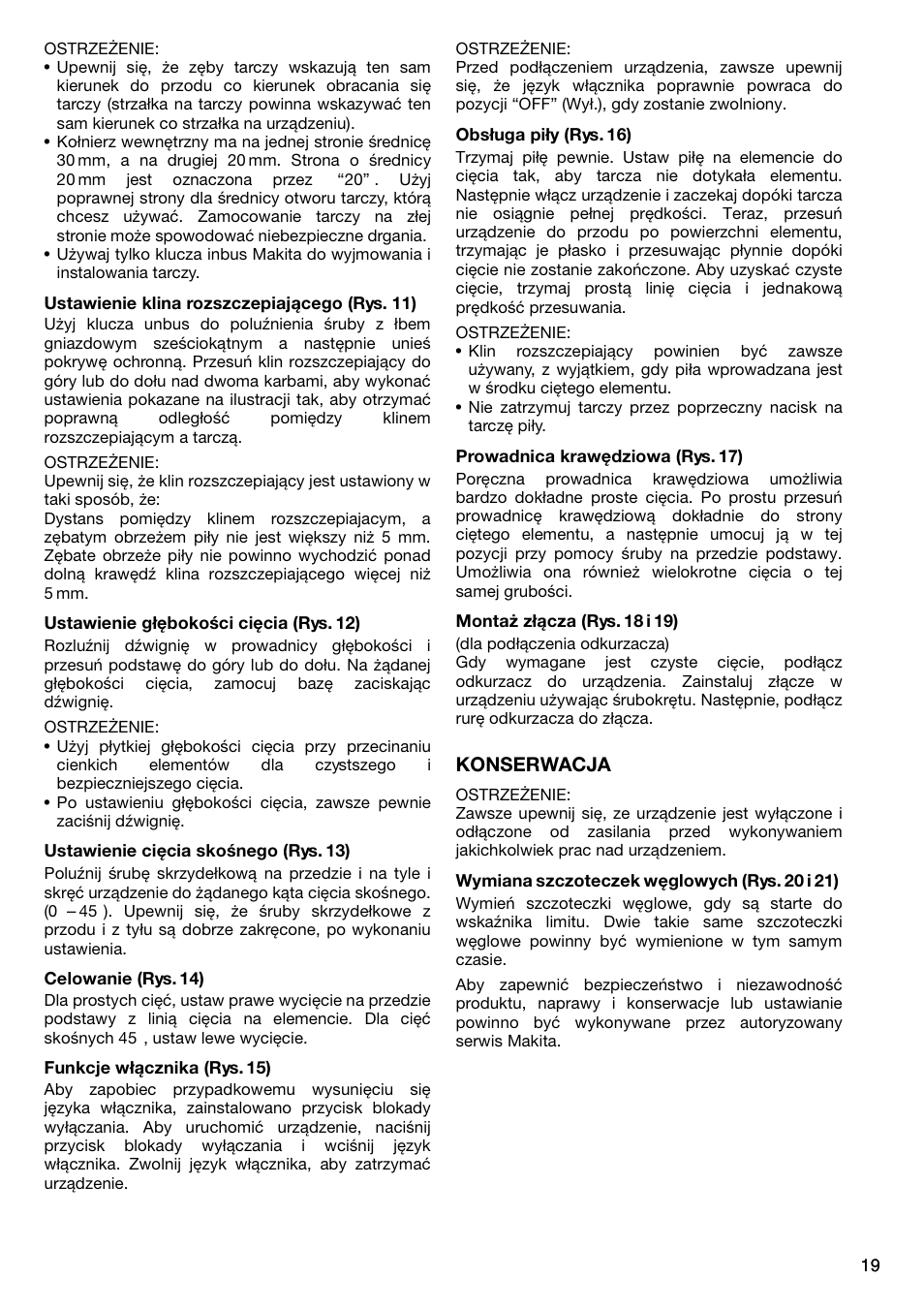 Konserwacja | Makita 5704RK User Manual | Page 19 / 28