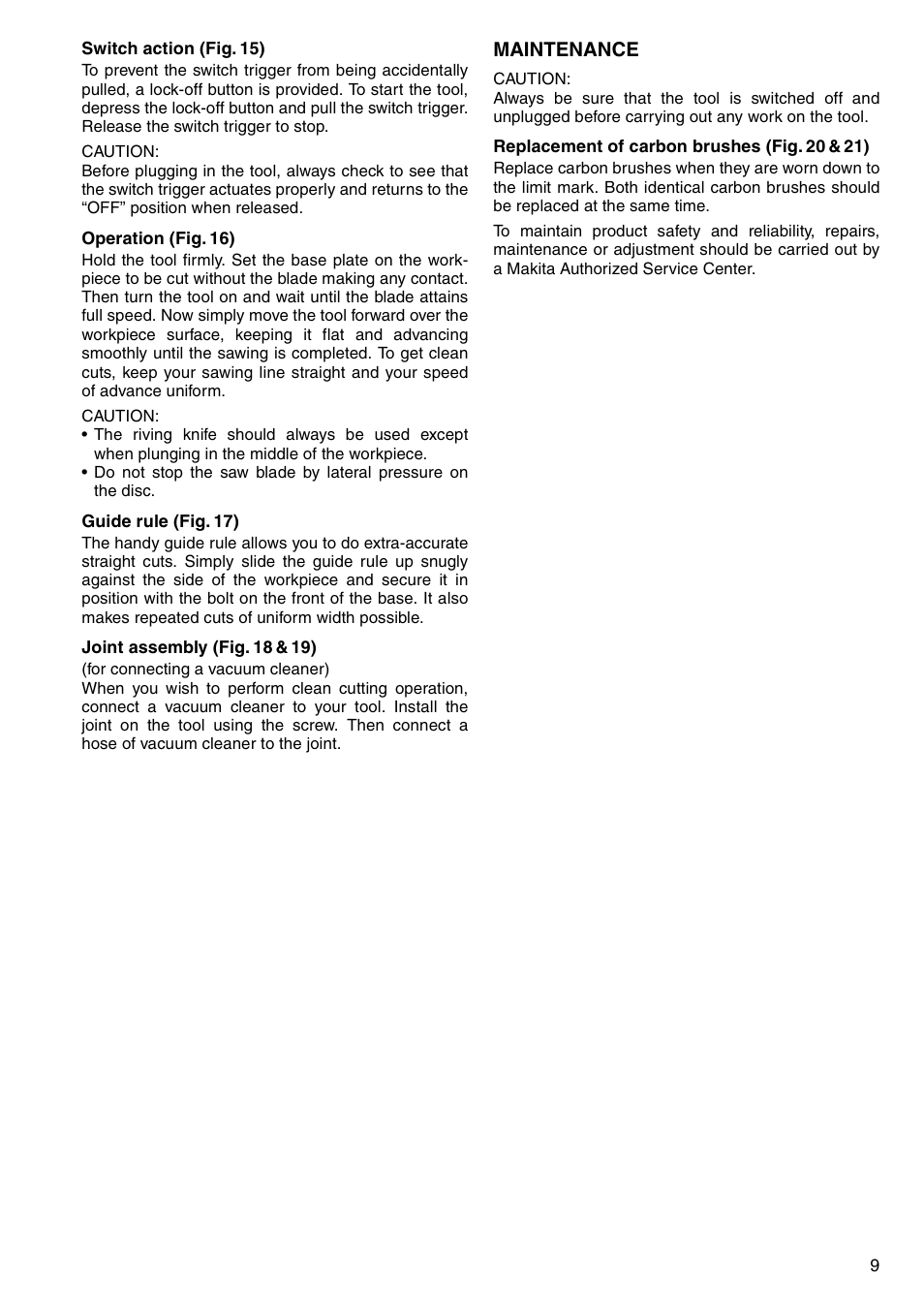 Maintenance | Makita 5704RK User Manual | Page 9 / 28